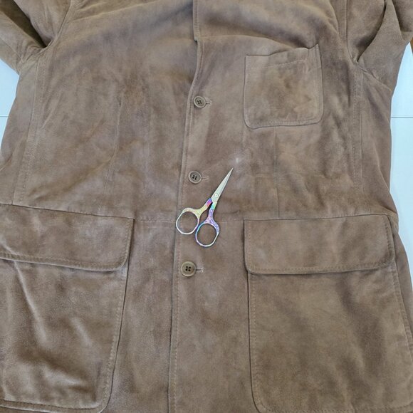 Faconnable Goatskin Suede Jacket Mens L Brown Buttons Pockets Lined 90s Preppy - Picture 8 of 16